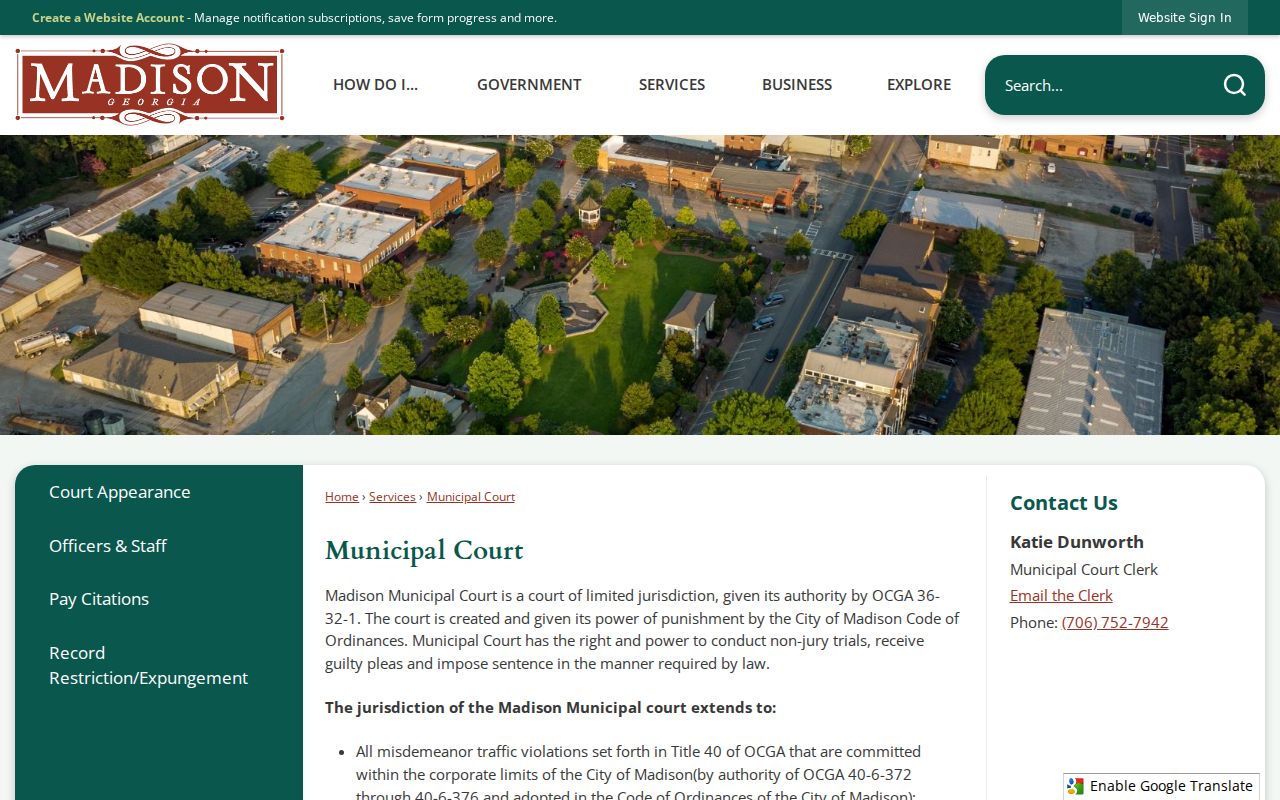 Madison Municipal Court page describing jurisdiction and failure-to-appear rules