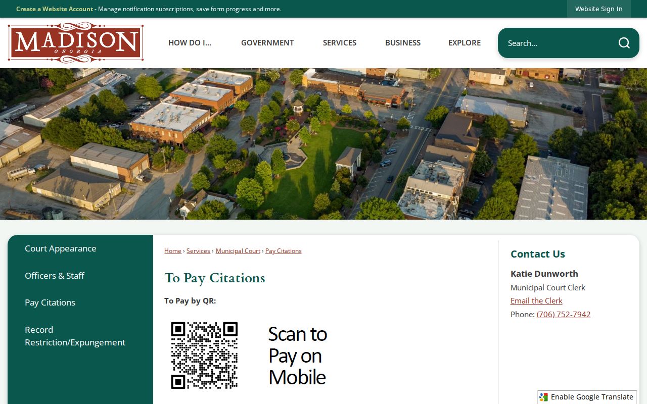 Madison citation payment page with citation-number instructions