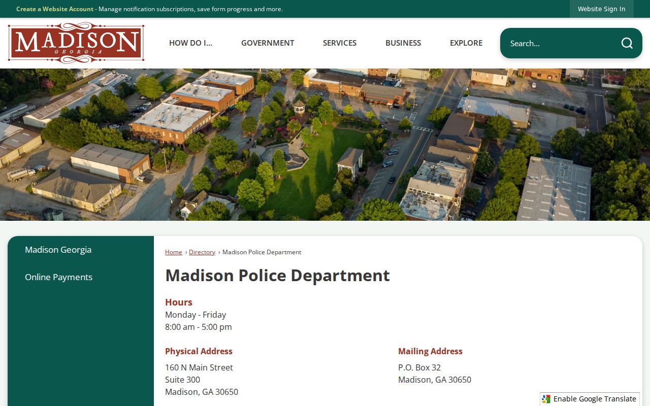 Madison Police Department official address and contact page